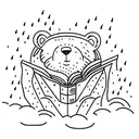 A tattoo of a bear reading a book under a rain cloud tattoo design idea