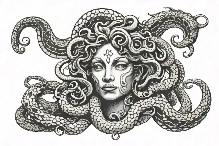 medusa head with snake coming tattoo design idea