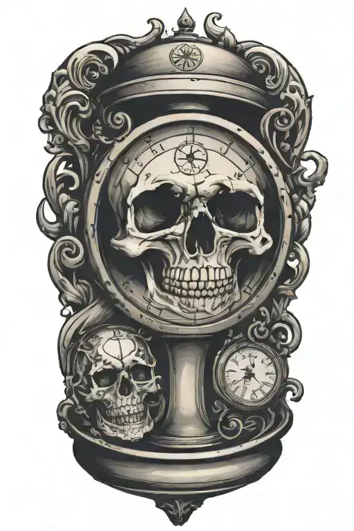 stop watch hour glass skull night day  tattoo design idea