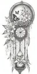 An hourglass moon dream catcher filled with lilies and butterflies Queen Anne's lace  nature tears broken depressed tattoo design idea