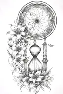 hourglass moon dream catcher  lilies and butterflies. Queen Anne's lace flower music  nature tears broken depressed tattoo design idea