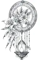 hourglass moon dream catcher  lilies and butterflies. Queen Anne's lace flower music  nature tears broken depressed tattoo design idea