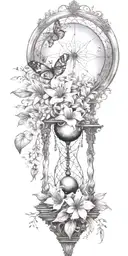 An hourglass moon dream catcher filled with lilies and butterflies Queen Anne's lace  nature tears tattoo design idea