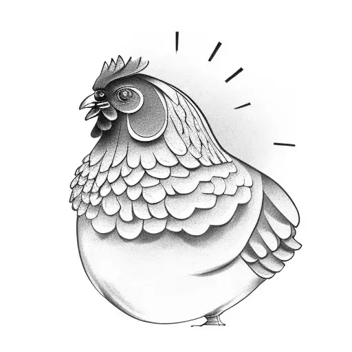 A minimalist black and grey tattoo of a chicken standing on top of a tractor tattoo design idea