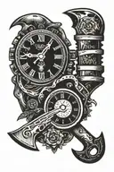 Hand clock and a chainsaw and axe in cursive "God Couldn't make a man any tougher" tattoo design idea