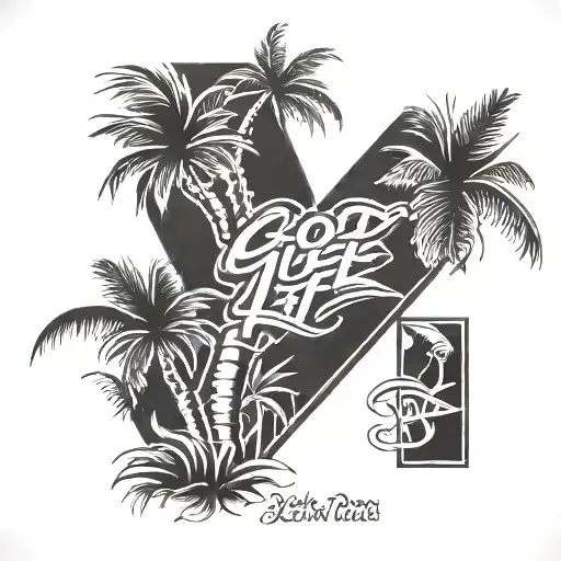 Palm Tree, Letters with the Good Life in Hip Hop Style, Sternzeichen Fische tattoo design idea