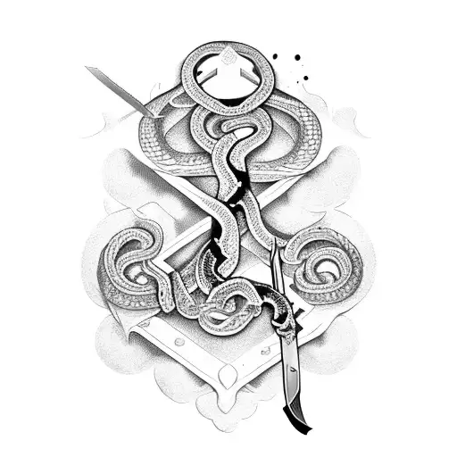 snakes around sword which are bleeding tattoo design idea
