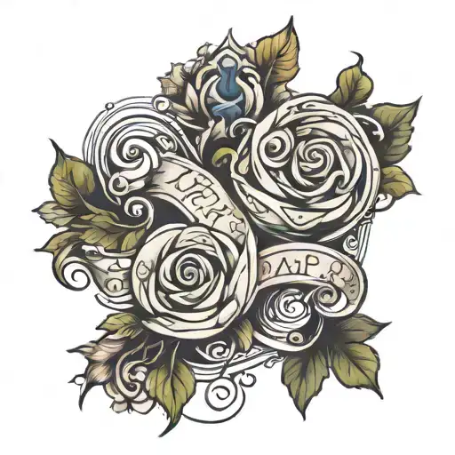 2  scroll name and date tattoo design idea