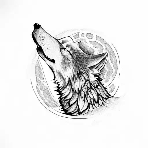 A wolf howling at the moon which symbolizes strength and courage tattoo design idea