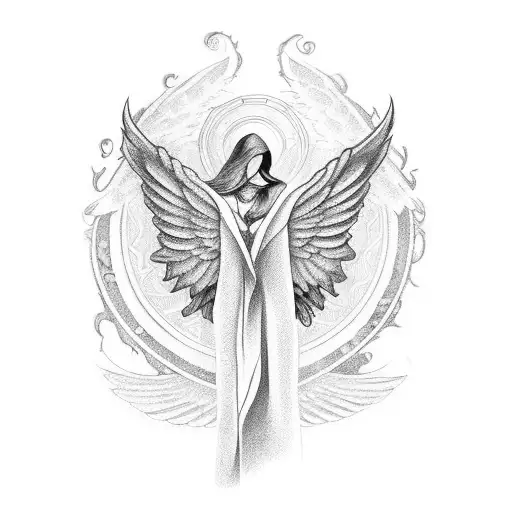 wings with prayer hands with cards with california tattoo design idea