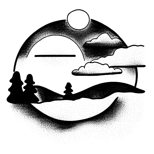 paisagem montanha por do sol tattoo design idea