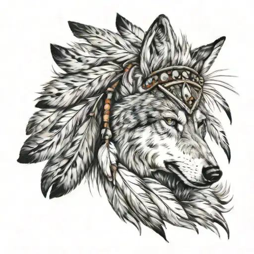 wolf feather headdress  tattoo design idea