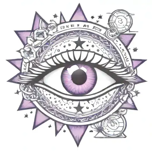 eye clairvoyance magic stars everything sees the truth future purple color tattoo design idea