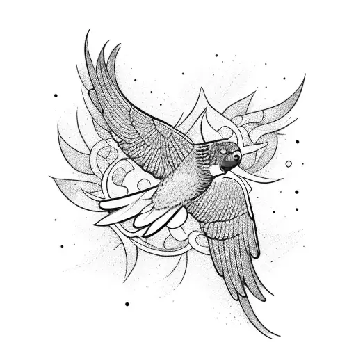 lorikeet flying withstars tattoo design idea