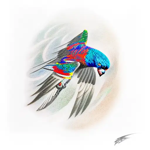 lorikeet flying withstars tattoo design idea
