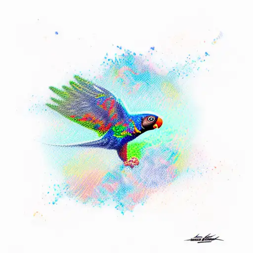 lorikeet flying  tattoo design idea