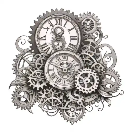 A tattoo design incorporating a clock with the phrase 'Every Second Counts' surrounded by intricate gears and mechanical elements, reflecting the client's engineering background and appreciation for time. tattoo design idea