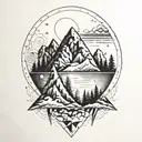 Mountain scene geometric tattoo. Incorporate DNA double helix.  tattoo design idea