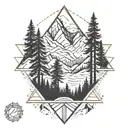 Mountain scene geometric tattoo. Incorporate DNA double helix.  tattoo design idea