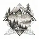 Mountain scene geometric tattoo. Incorporate DNA double helix.  tattoo design idea