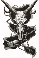 Long horn skull with barbed wire wrapped around it tattoo design idea
