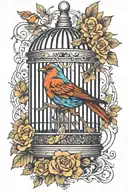 bird cage shattered tattoo design idea