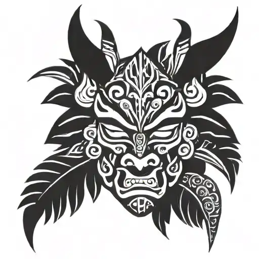 traditional Hawaiian Tribal with oni mask tattoo design idea