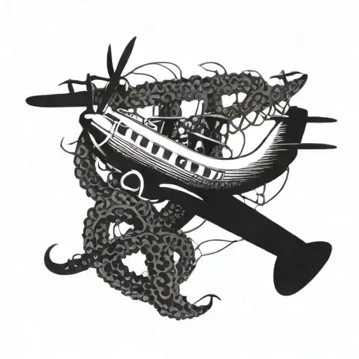 a plane with tentacles around it like the kraken taking a ship tattoo design idea