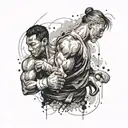 A tattoo design reflecting the client's interest in martial arts and combat sports, with dynamic action poses and fighting techniques tattoo design idea
