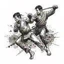 A tattoo design reflecting the client's interest in martial arts and combat sports, with dynamic action poses and fighting techniques tattoo design idea