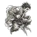 A tattoo design reflecting the client's interest in martial arts and combat sports, with dynamic action poses and fighting techniques tattoo design idea