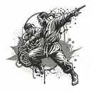 A tattoo design reflecting the client's interest in martial arts and combat sports, with dynamic action poses and fighting techniques tattoo design idea