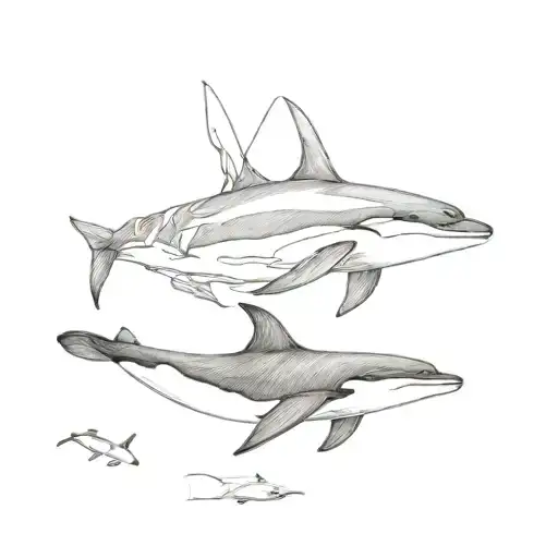 orca, dolphin and other sea mammals, in black ink, detailed for the forearm tattoo design idea