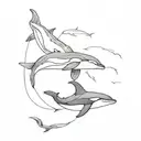 orca, dolphin and other sea mammals, in black ink, detailed for the forearm tattoo design idea