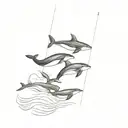 orca, dolphin and other sea mammals, in black ink, detailed for the forearm tattoo design idea