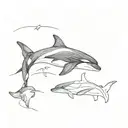 orca, dolphin and other sea mammals, in black ink, detailed for the forearm tattoo design idea