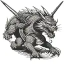 samurai cat fighting dragon, graphic, sketch, black and white, drawing, high detail tattoo design idea