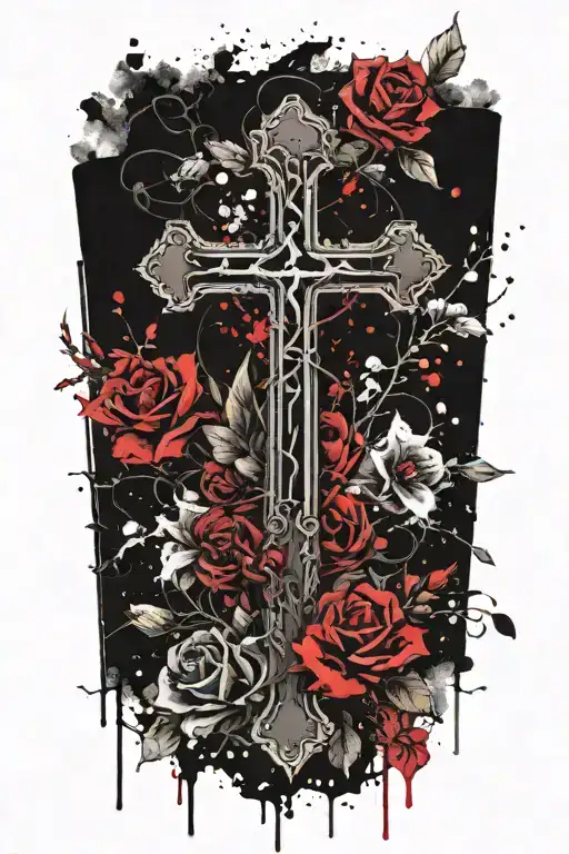 Gothic Cross with flowers tattoo design idea