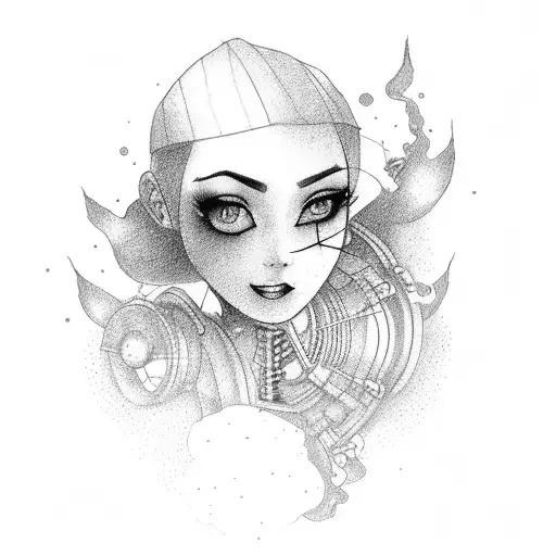 steam engine coming at a girl tattoo design idea