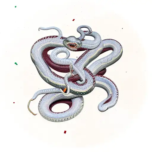 coiled snake above the clock with burgundy petals scattered everywhere tattoo design idea