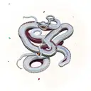 coiled snake above the clock with burgundy petals scattered everywhere tattoo design idea