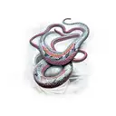 coiled snake above the clock with burgundy petals scattered everywhere tattoo design idea