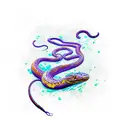 coiled snake above the clock with burgundy petals scattered everywhere tattoo design idea