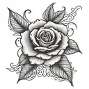 The name delacy in cursive with a rose  tattoo design idea