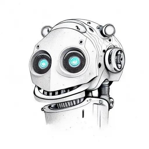 grafitti like robot head with the top scalp torn off right above the brow line exposing his wet mutant cartoon brain  tattoo design idea