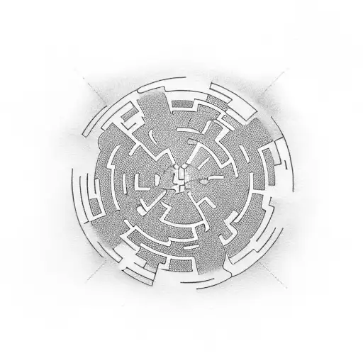 round maze like the one in the movie prisoners, but with a negative space in the centre in the shape of a semicolon tattoo design idea