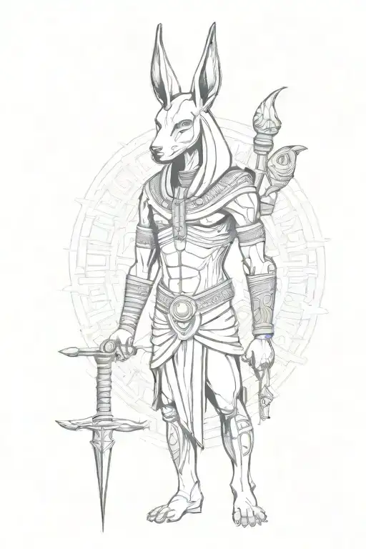 Anubis egypcian god with a staff tattoo design idea