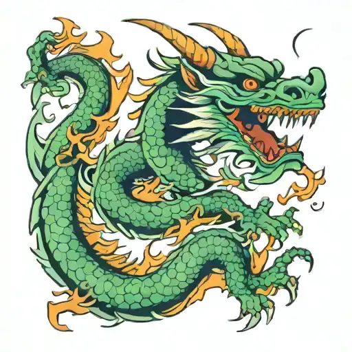 Japanese "dragon With Mint Colored Fire Coming From Mouth" Tattoo Design Idea tattoo design idea tattoo design idea