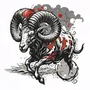 Trash Polka "Furious Ram Emerging From The Sea Of Fire. Planet Mars In The Background." Tattoo Design Idea tattoo design idea