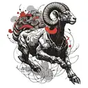 Trash Polka "Furious Ram Emerging From The Sea Of Fire. Planet Mars In The Background." Tattoo Design Idea tattoo design idea